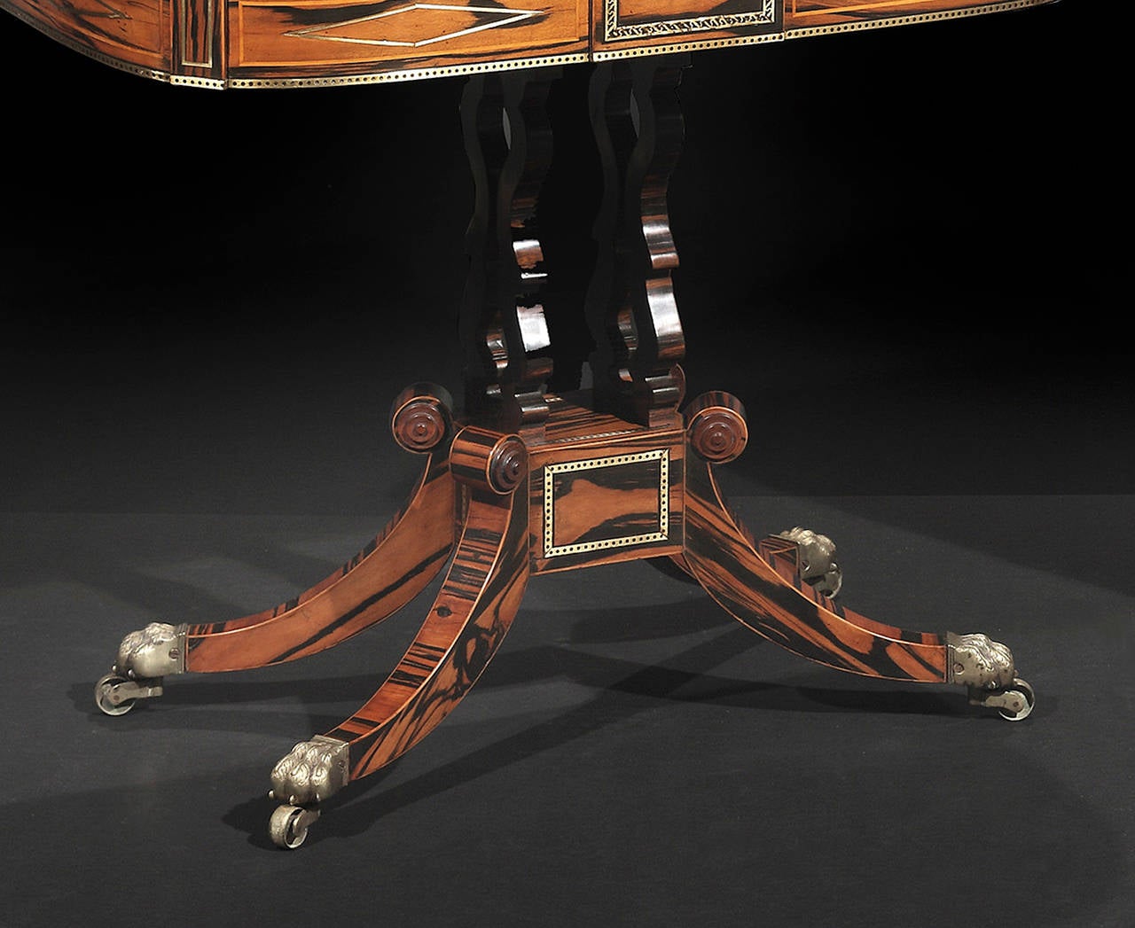 Pair of Regency Brass Inlaid Calamander Card Tables For Sale 1