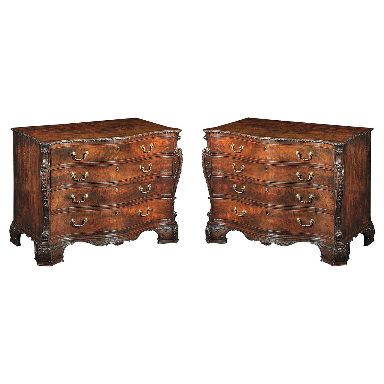 Two Superb George III Mahogany Serpentine Dressing Commodes For Sale