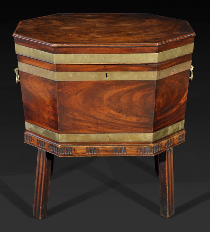 A Large George III Mahogany Brass-bound Wine Cooler On Stand