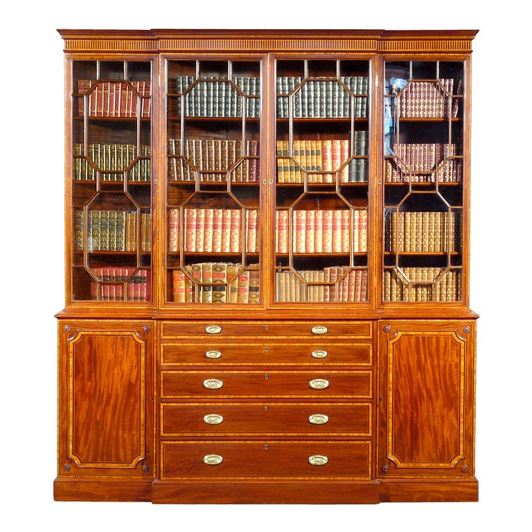 Very Fine George III Mahogany Breakfront Bookcase For Sale