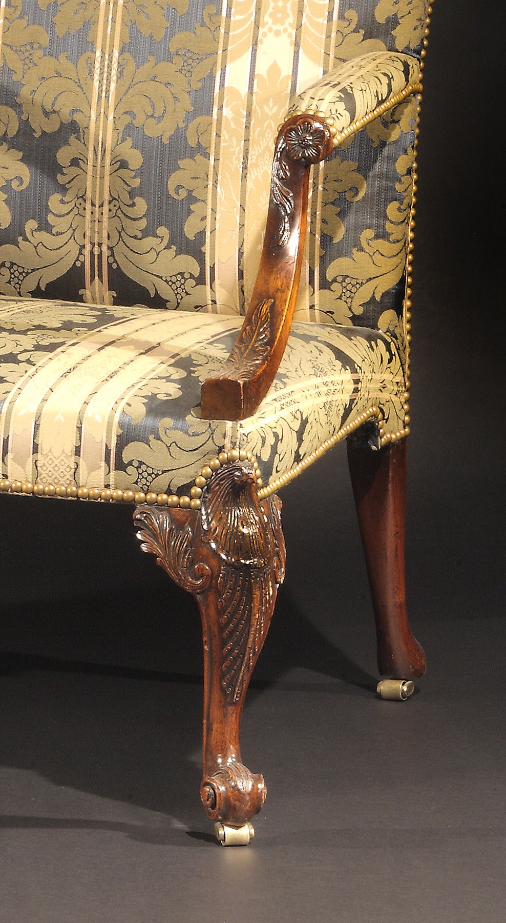 Superb Pair of George III Mahogany Carved Library Armchairs For Sale 1