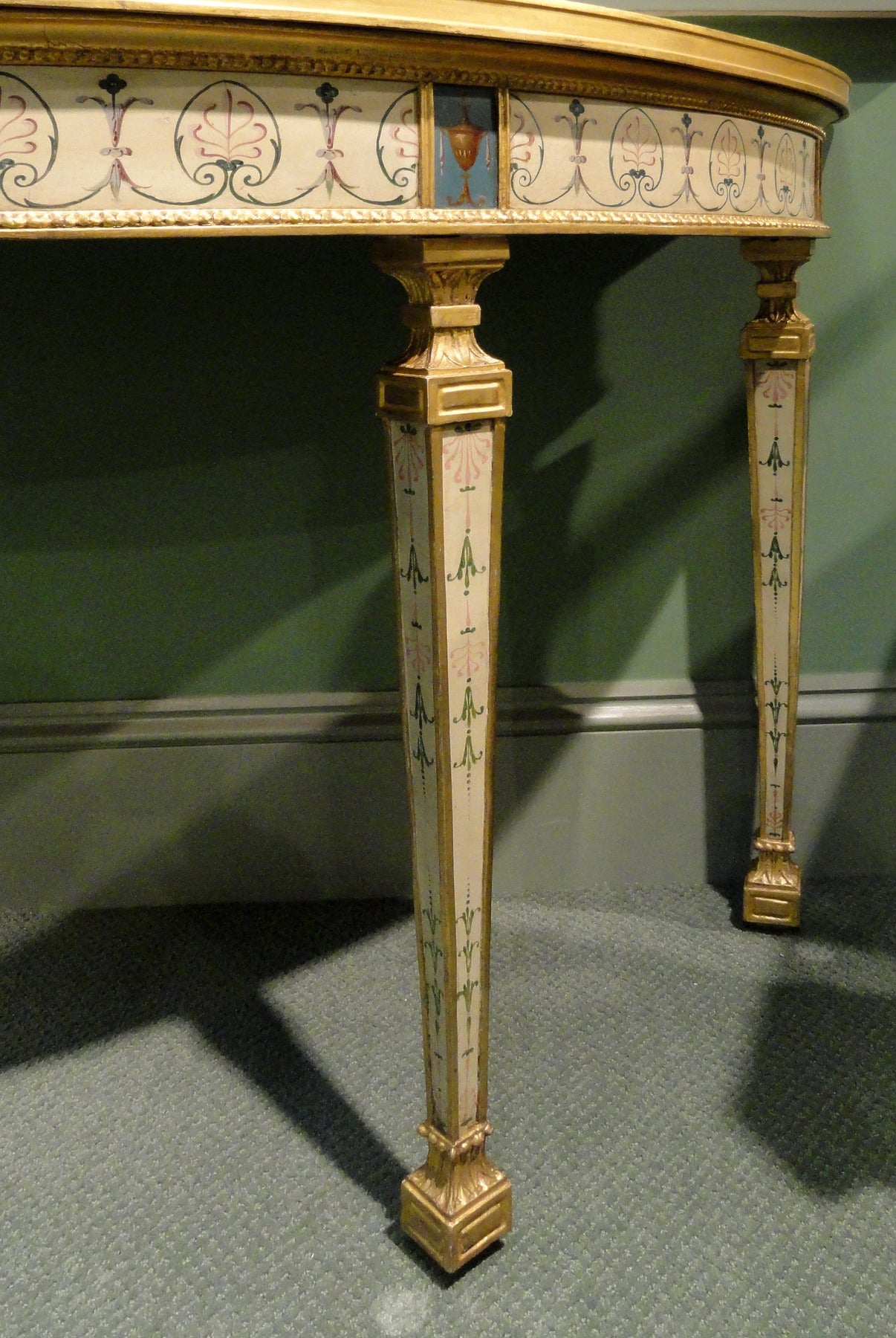 English Important George III Painted and Partial Gilt Demilune Table For Sale