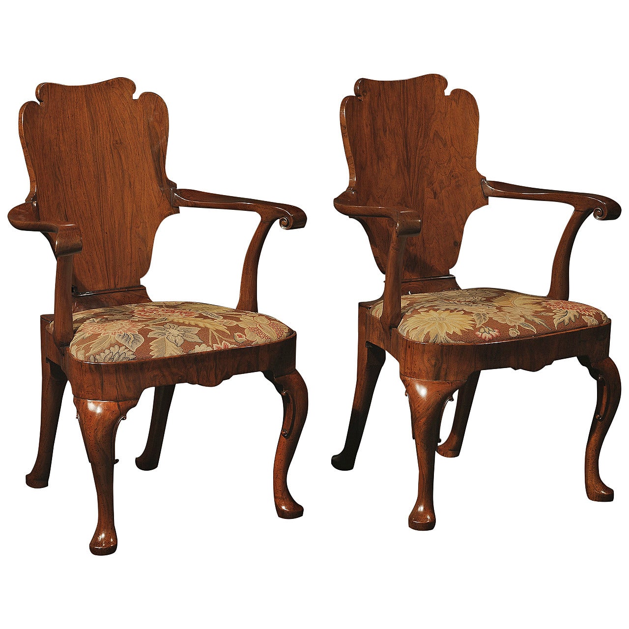 Pair of George I Walnut Armchairs For Sale