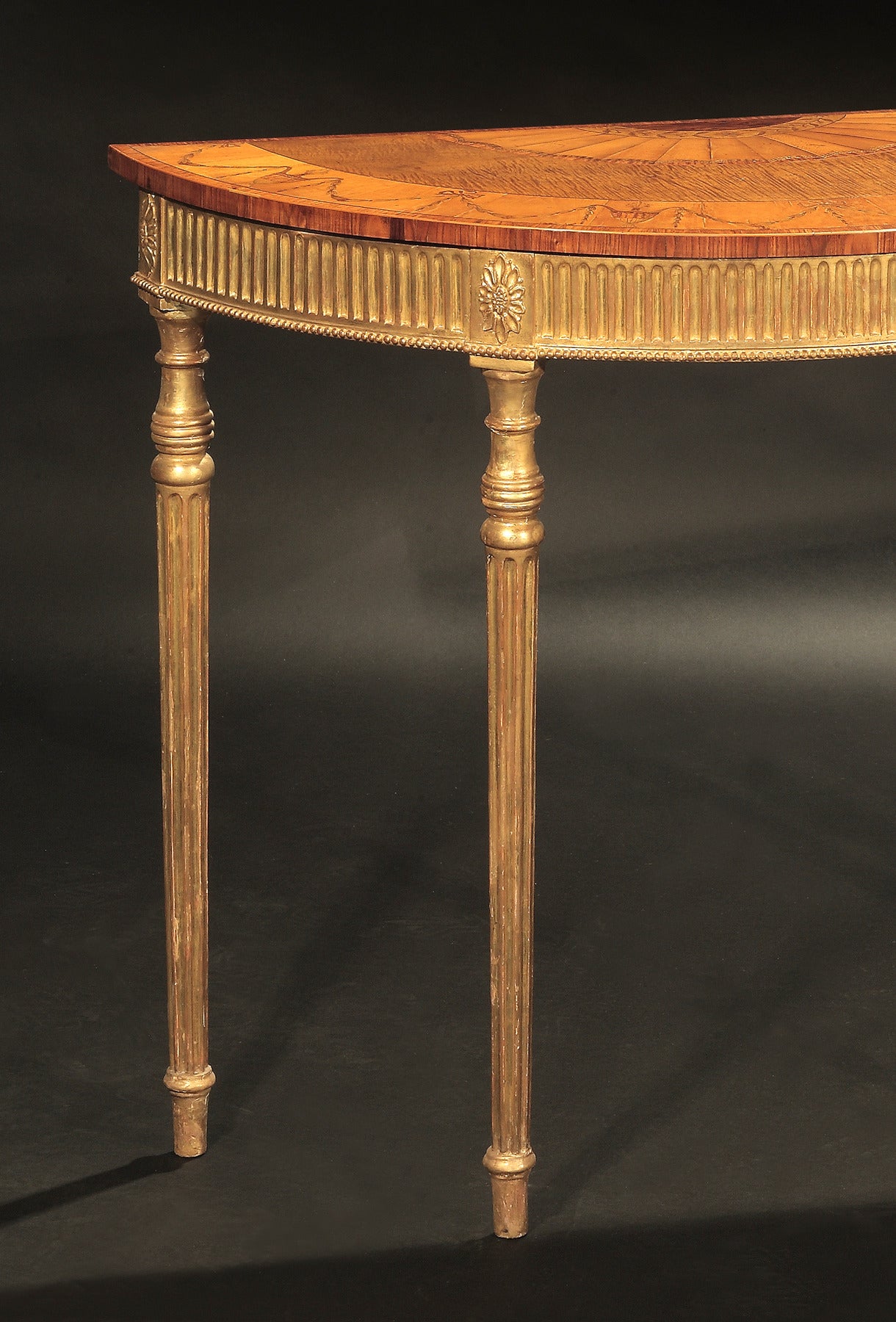 Fine Pair of George III Giltwood and Harewood Demilune Console Tables In Excellent Condition For Sale In New York, NY