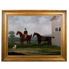 "A Groom with Two Horses and a Spaniel"