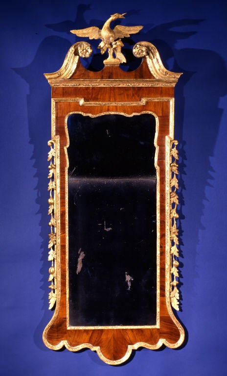 18th Century and Earlier George II Walnut and Parcel Gilt Mirror of Elegant Proportions For Sale