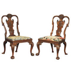 Fine Pair of George I Walnut Side Chairs 2