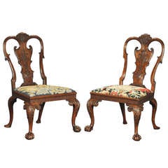 Fine Pair of George I Walnut Side Chairs