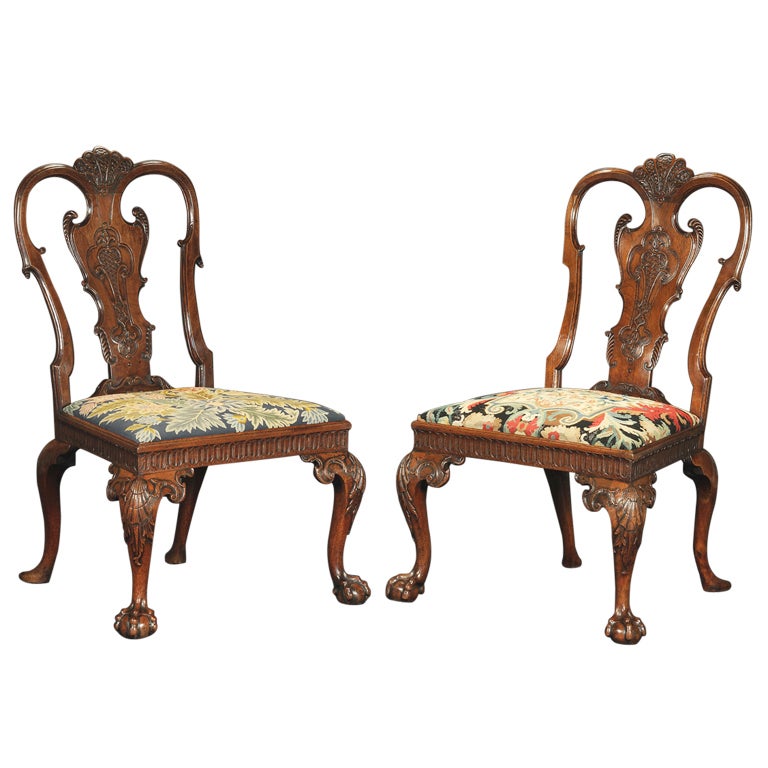 Fine Pair of George I Walnut Side Chairs For Sale