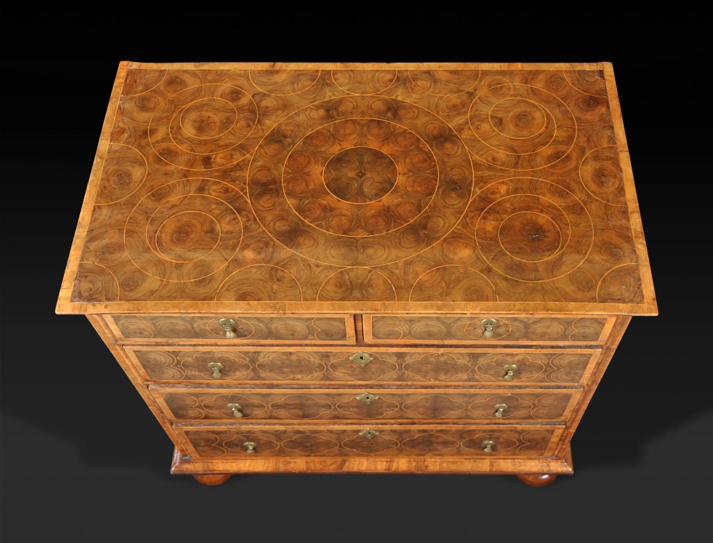 18th Century and Earlier A William And Mary Walnut And Olivewood Oyster-veneered Chest Of Drawers For Sale