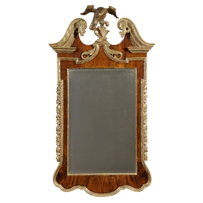 George II Walnut and Parcel-Gilt Mirror For Sale