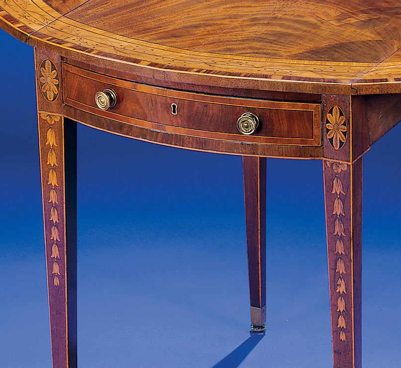 British A Very Fine George III Mahogany Marquetry Oval Pembroke Table