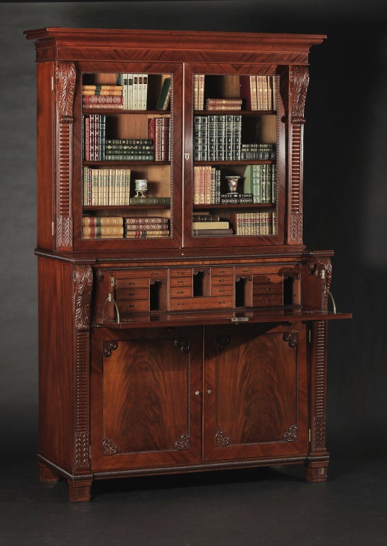 British Scottish George IV Mahogany Secretaire Bookcase For Sale