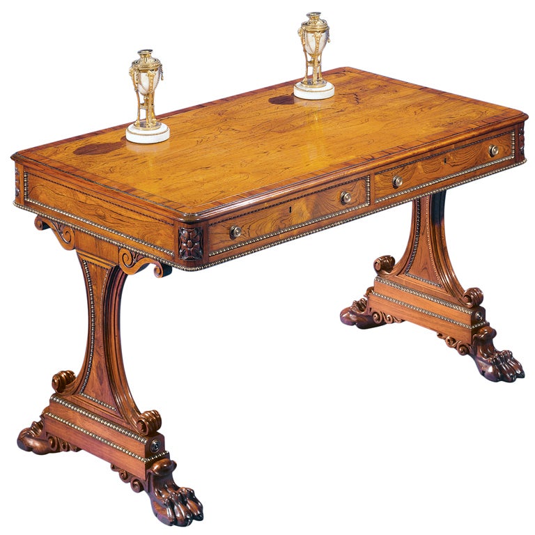 A Fine Rosewood And Rosewood Crossbanded Library Table