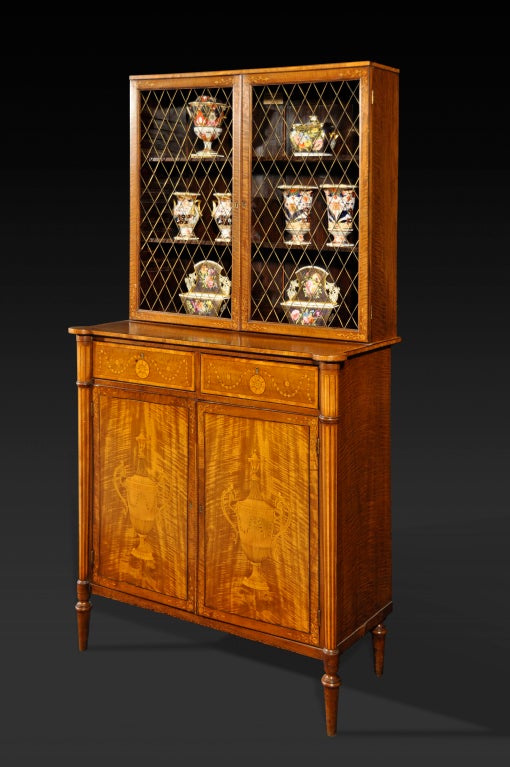 British A Fine George Iii Harewood And Marquetry Cabinet