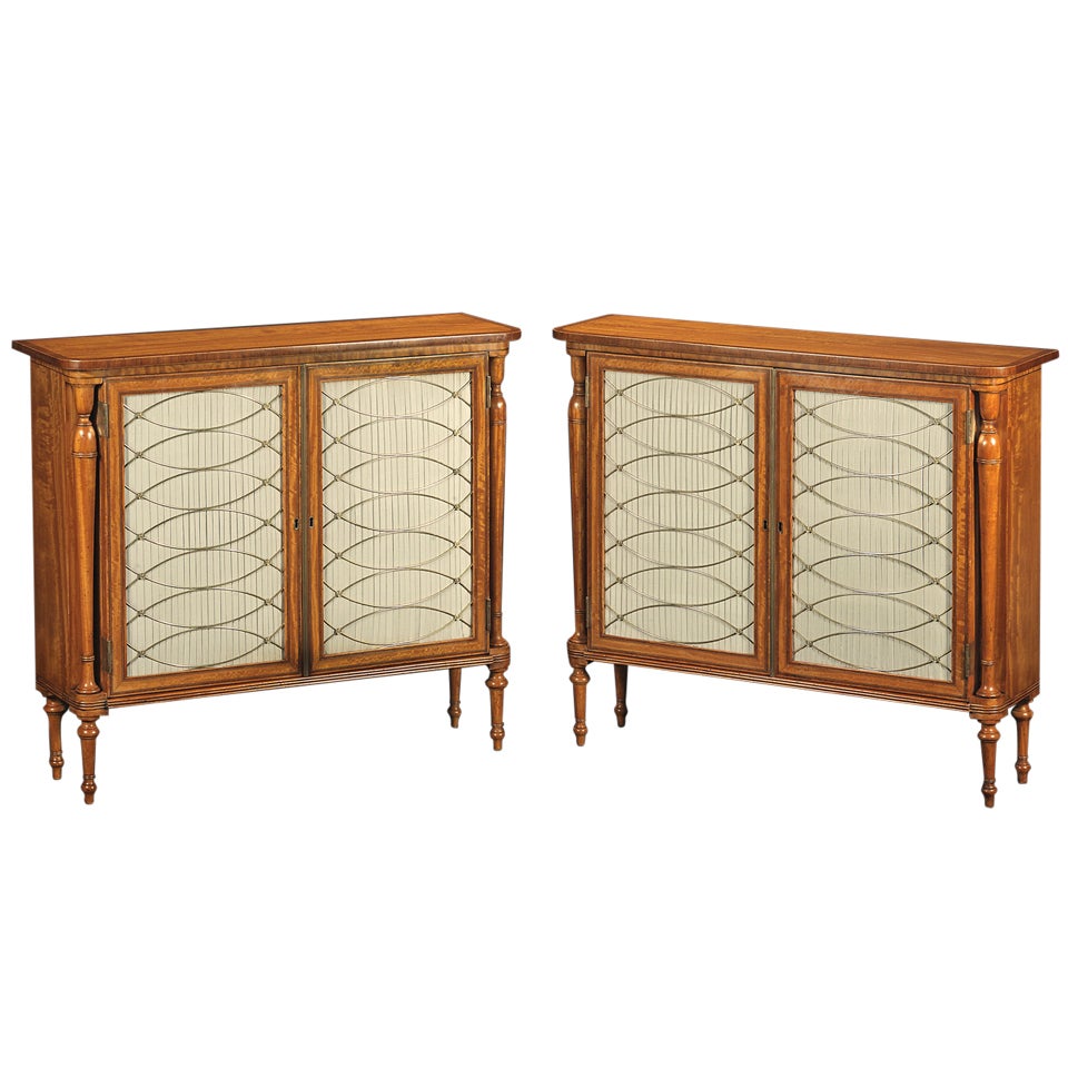 Pair of Regency Style Satinwood Side Cabinets For Sale