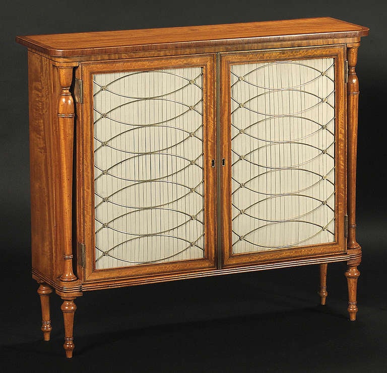 Pair of Regency Style Satinwood Side Cabinets In Excellent Condition For Sale In New York, NY