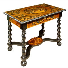 William and Mary Marquetry and Ebonized Walnut Center Table