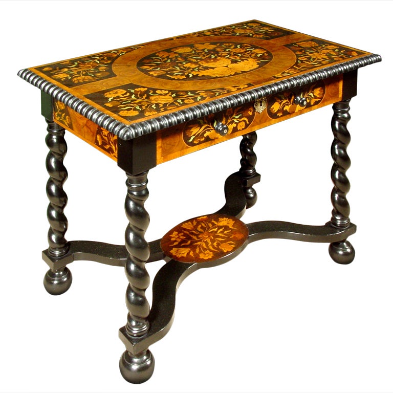 William and Mary Marquetry and Ebonized Walnut Center Table For Sale