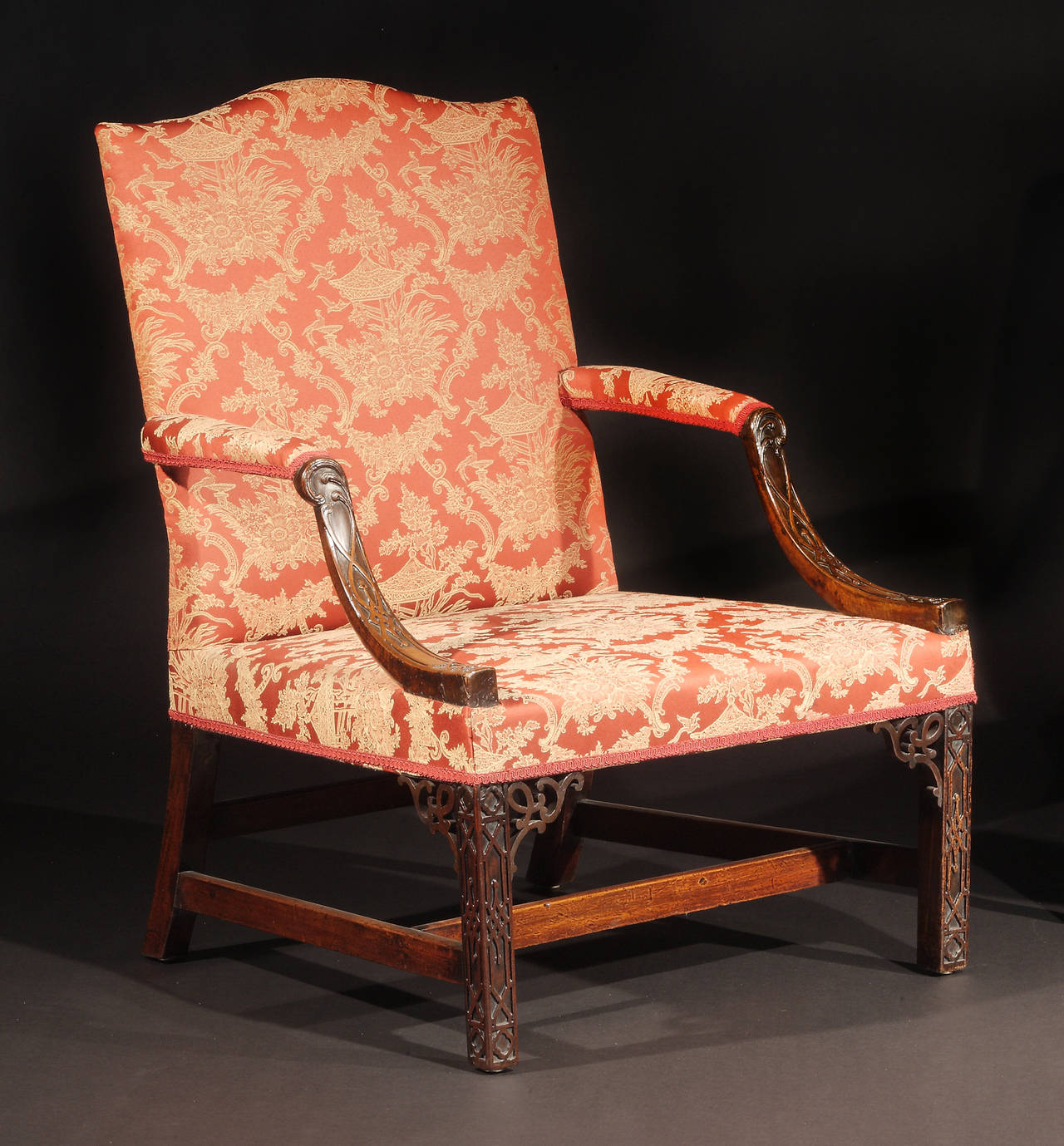 British Pair of George III Mahogany Library Armchairs For Sale