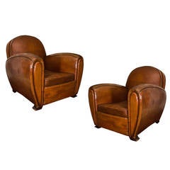 French Round Back Leather Club Chairs