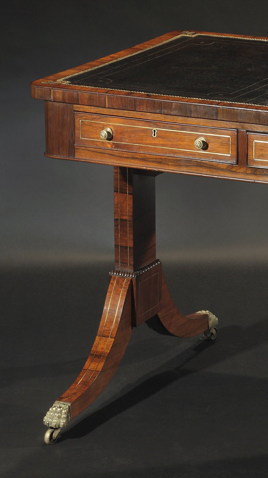 Regency Rosewood and Brass Inlaid Writing Table In Excellent Condition For Sale In New York, NY