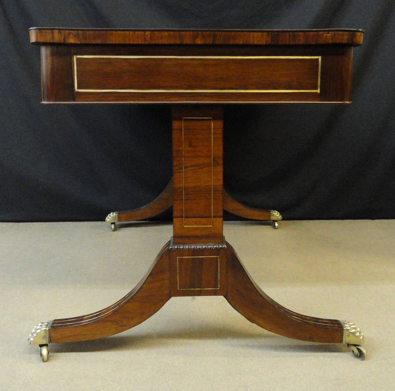 Regency Rosewood and Brass Inlaid Writing Table For Sale 2