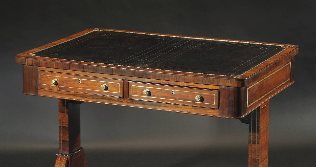 18th Century Regency Rosewood and Brass Inlaid Writing Table For Sale