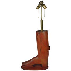 Red Tole Trade Sign Mounted as a Lamp