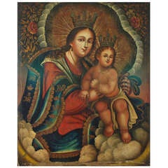 "Our Lady, Refuge of Sinners", Spanish Colonial Oil on Canvas