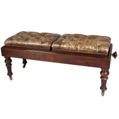 Antique Tufted Leather and Walnut Duet Bench