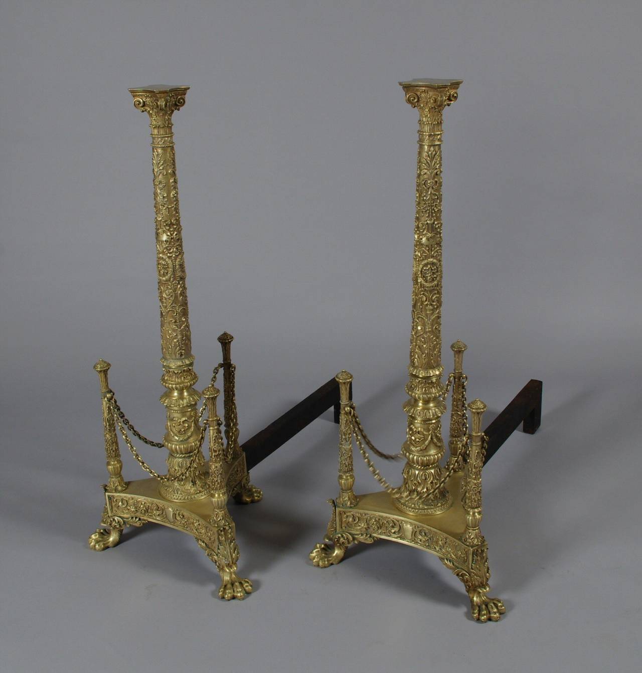 19th Century Pair of Napoleon III Brass Andirons