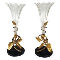 Delightful Pair of Cut Crystal and Bronze Vases