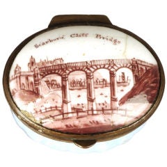 Antique Enamel Patch Box "Scarboro Cliff Bridge"