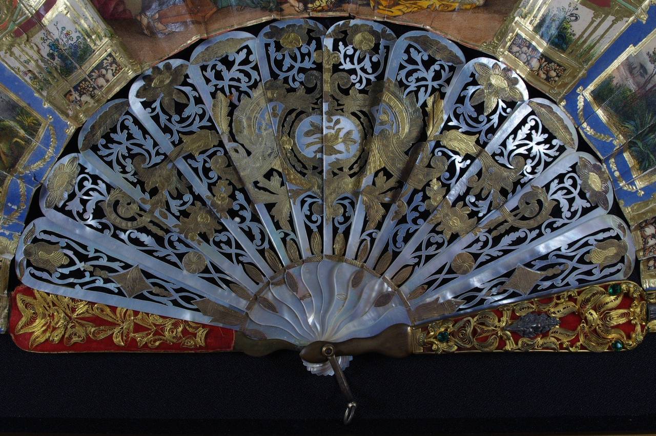 19th Century Grand Tour Paper and Mother of Pearl Fan