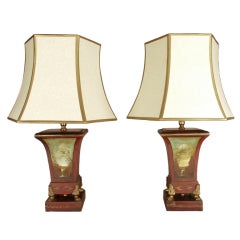 Pair of Tole Cache Pots Mounted as Lamps