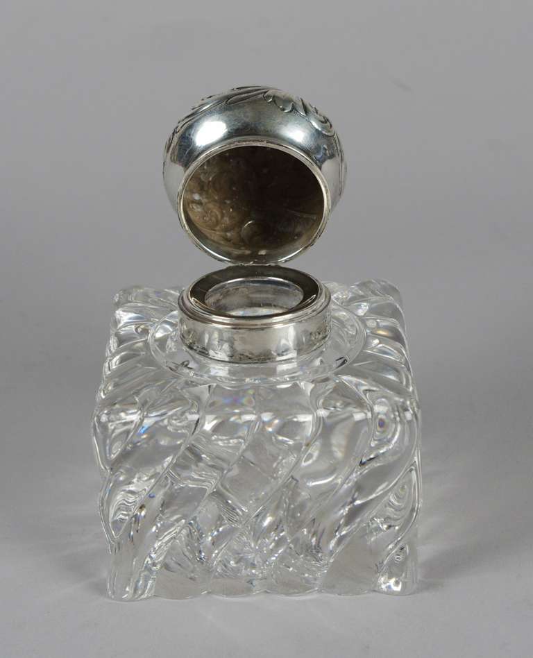 American Crystal and Sterling Silver Inkwell