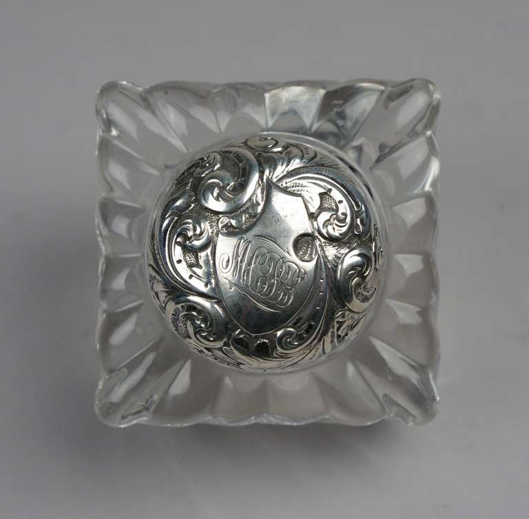 Crystal and Sterling Silver Inkwell In Excellent Condition In St. Louis, MO