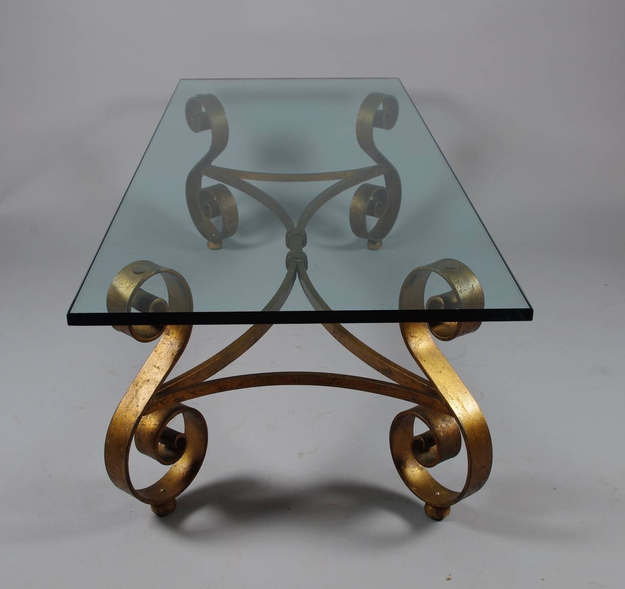 Elegant gilt wrought iron coffee table, the 3/4