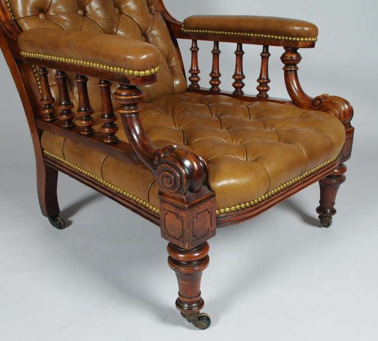 Victorian Mahogany Tufted Leather Open Armchair at 1stdibs