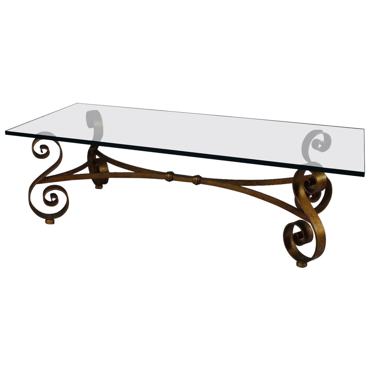 Gilt Wrought Iron Coffee Table with Glass Top