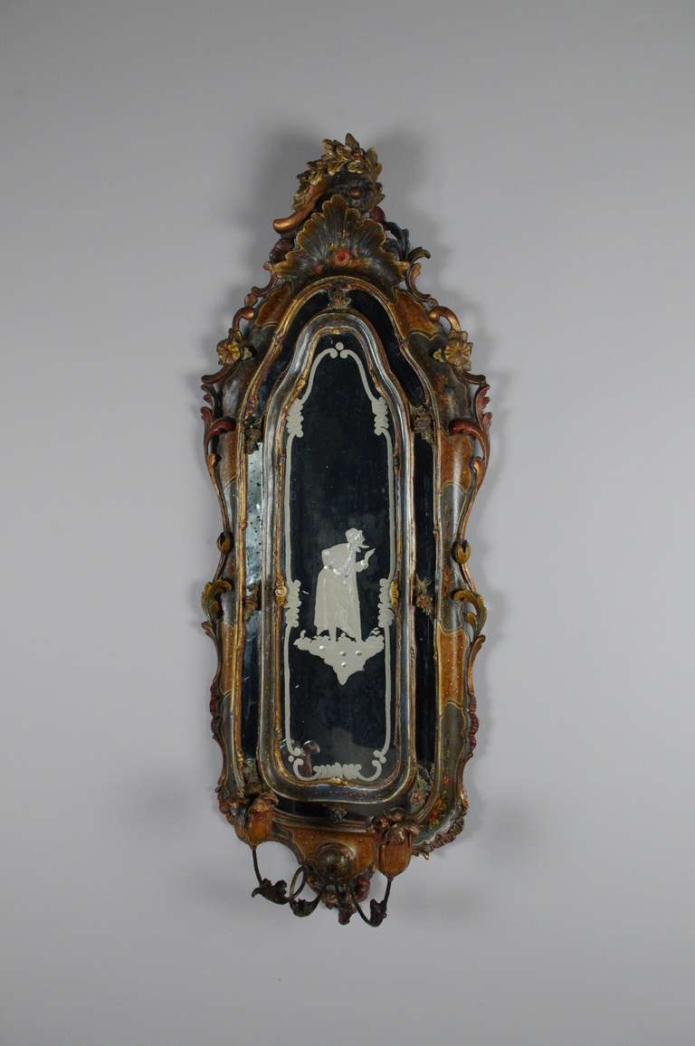 Rococo Fine Pair of Venetian Carved and Painted Girandoles