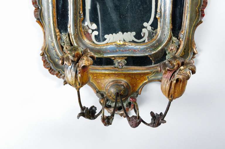 19th Century Fine Pair of Venetian Carved and Painted Girandoles