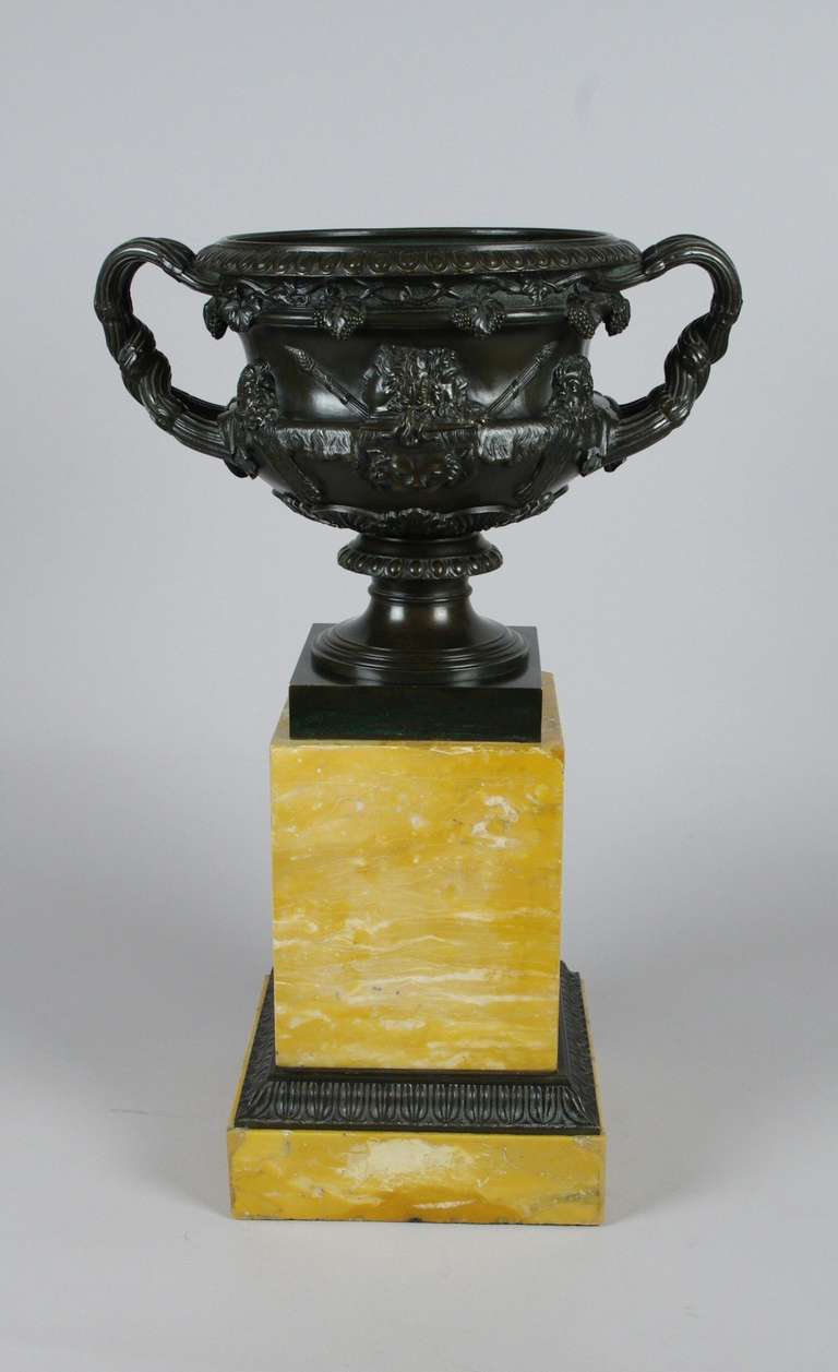 English Fine Bronze and Sienna Marble Warwick Vase For Sale
