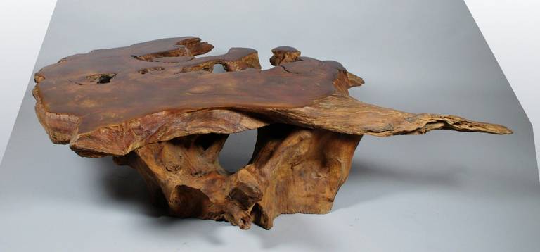 American Large Redwood Coffee Table, 1970s
