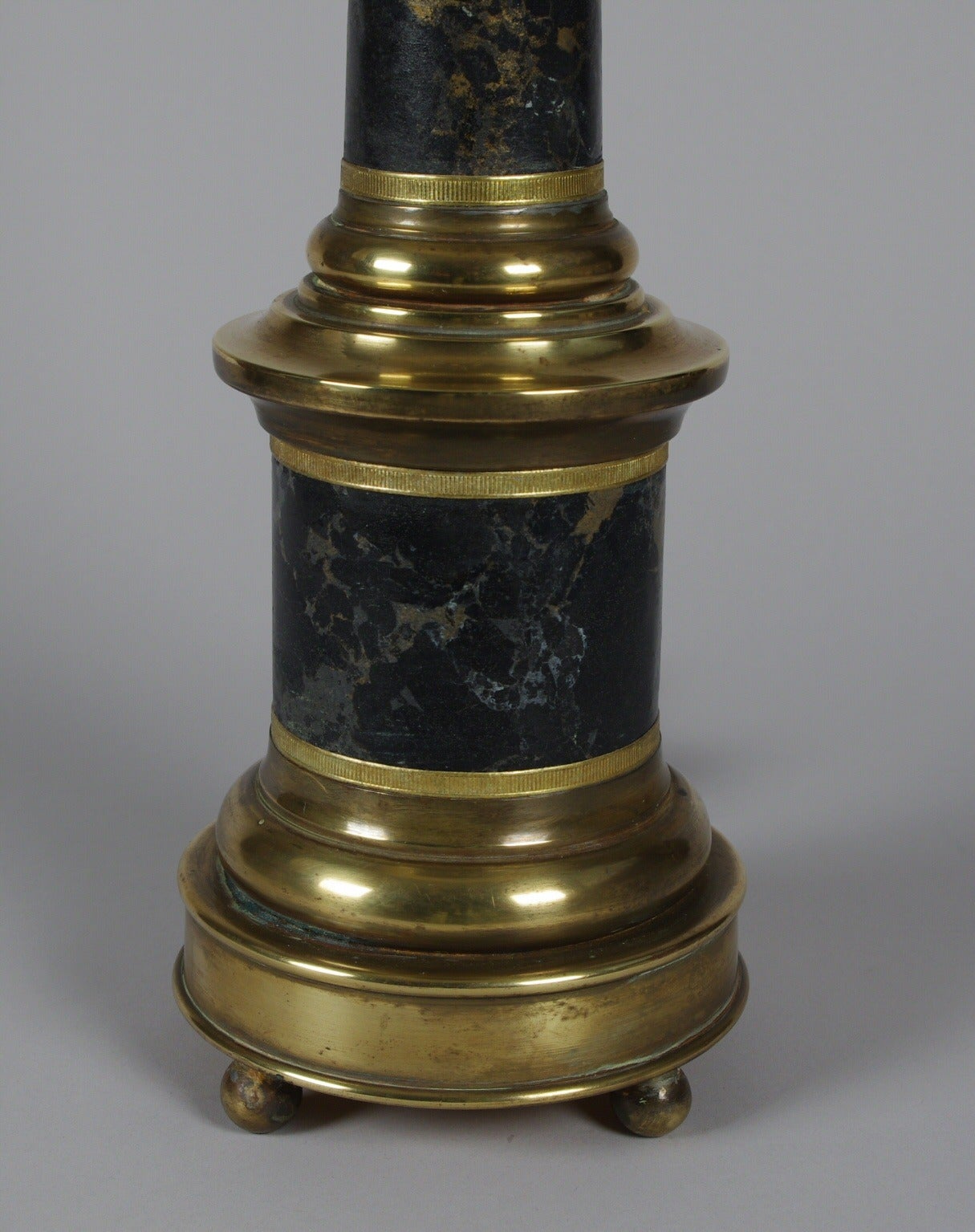 20th Century Brass Column Lamp with Marbleized Paper