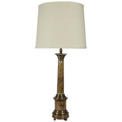 Brass Column Lamp with Marbleized Paper