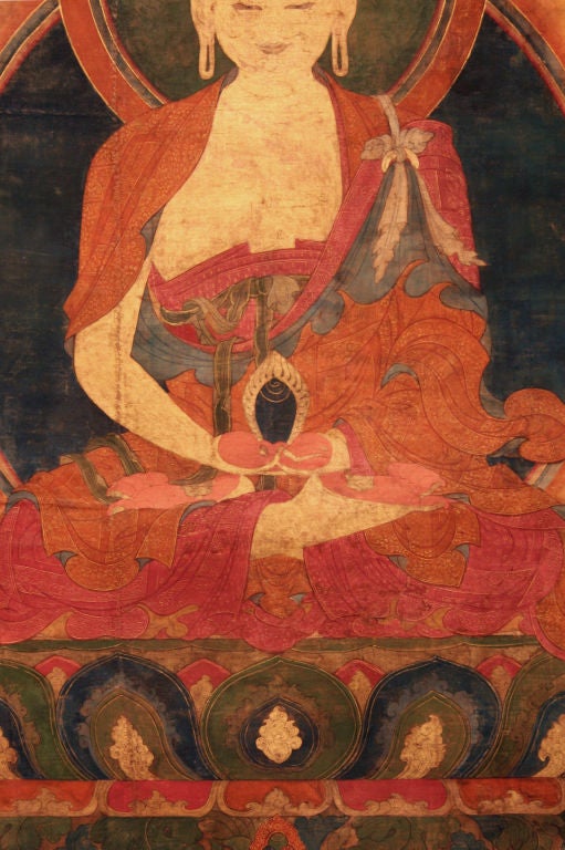 18th Century and Earlier Tibetan Thangka Painting of Buddha with Wish-Fulfilling Jewel