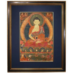 Tibetan Thangka Painting of Buddha with Wish-Fulfilling Jewel