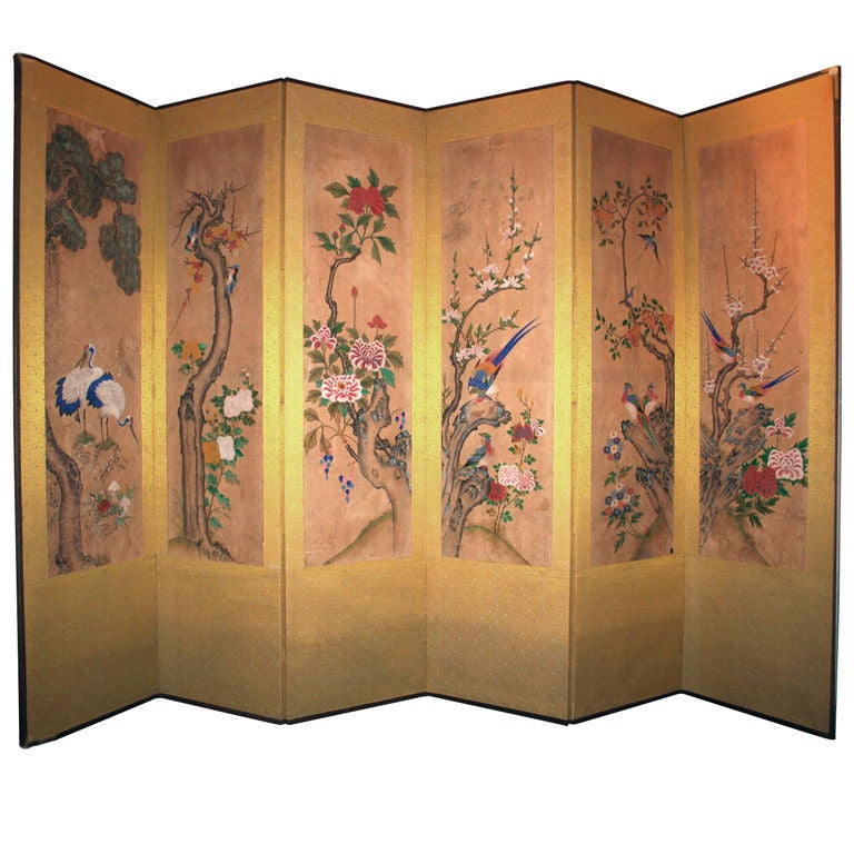 Korean Six-Paneled Decorative Screen